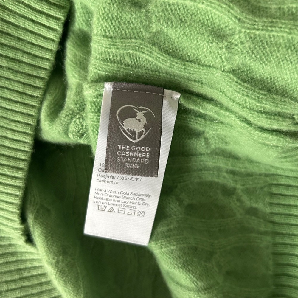 J.Crew 100% Cashmere Cable Knit Henley Short Sleeve Cropped Sweater Green Small - Picture 5 of 7